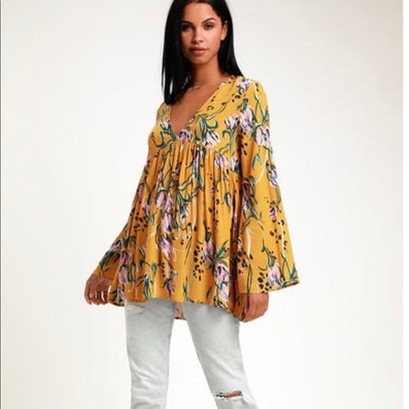 Free People Belle Printed Tunic in Yellow Floral - Picture 2 of 7